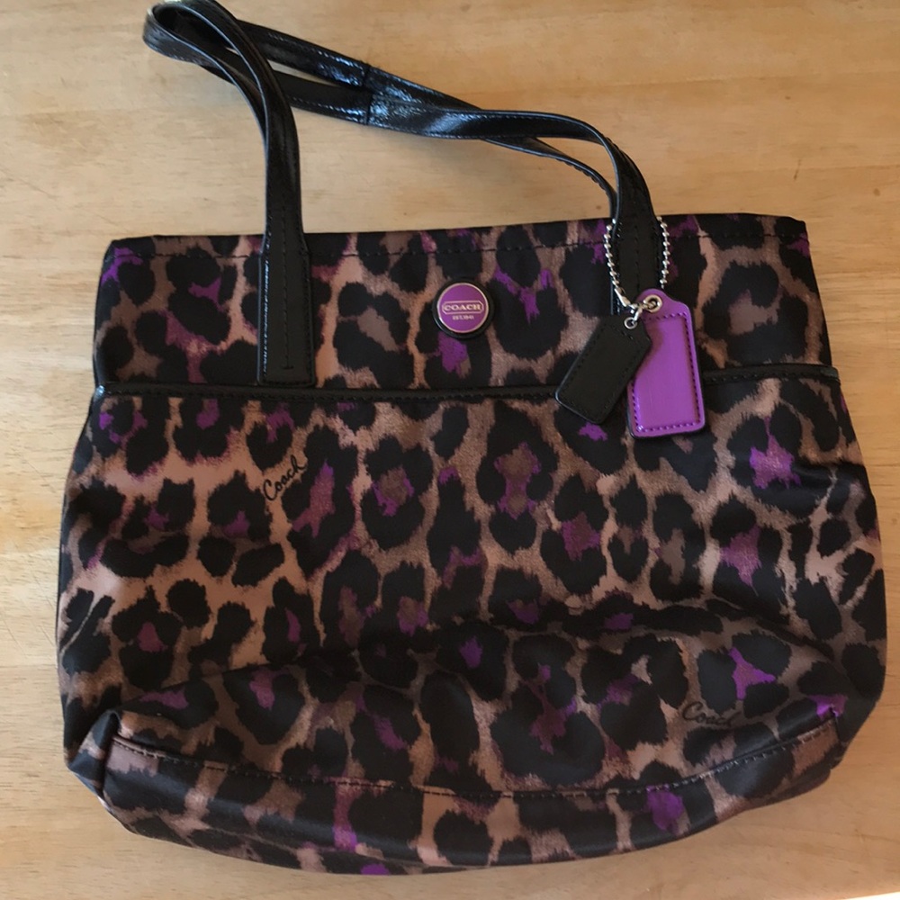 Purple Leopard Print Coach Tote